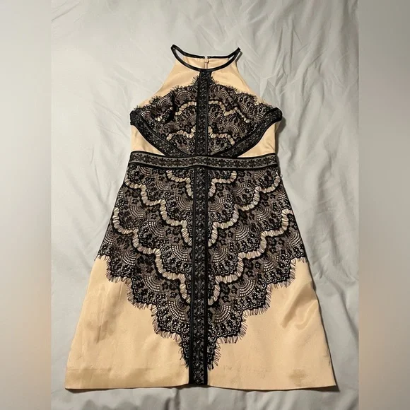 bebe | Dresses | Champagne And Black Lace Bebe Dress | Poshmark